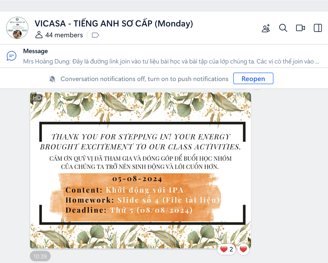 VICASA - TIẾNG ANH SƠ CẤP (Monday)-hoang dung 2024-5